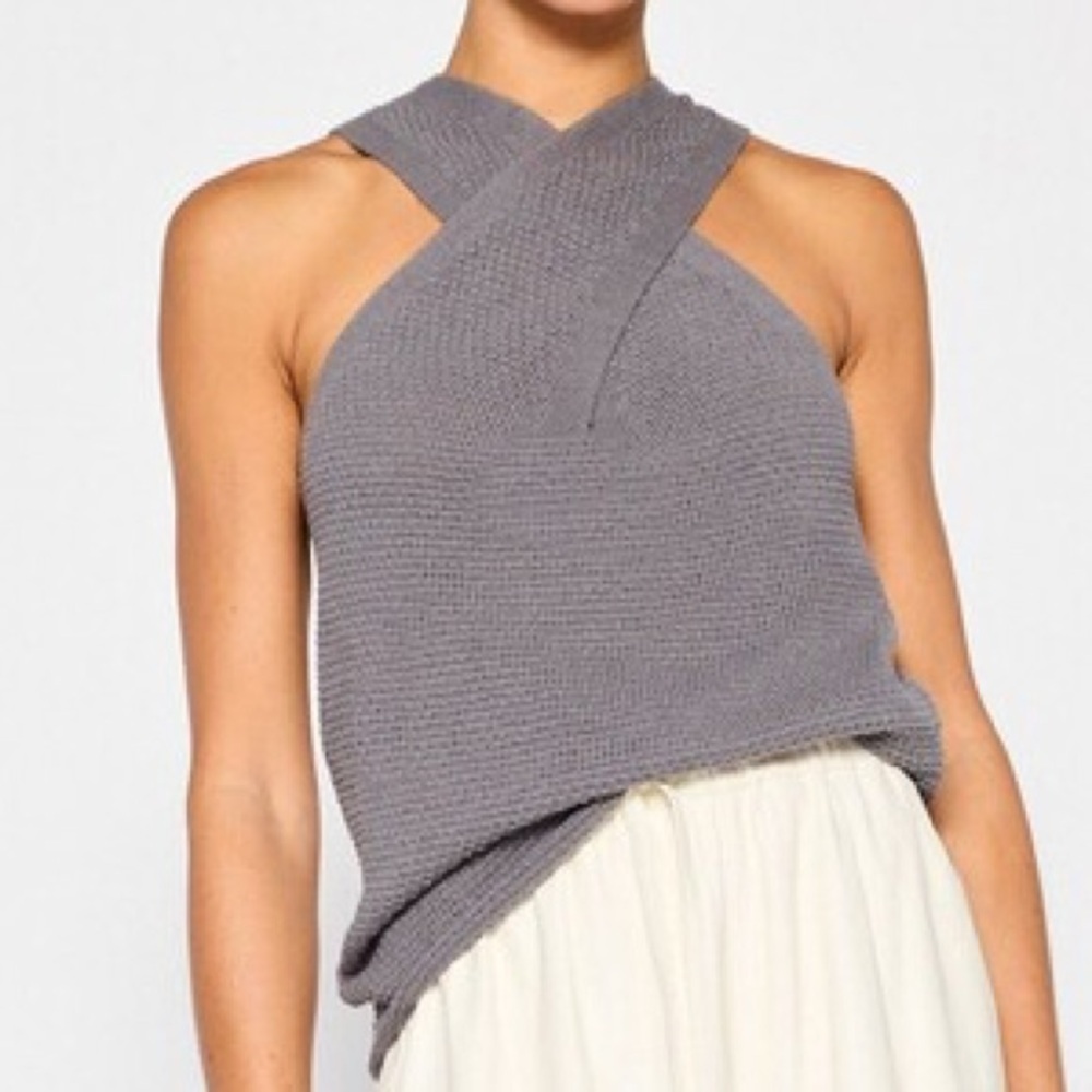 Brochu Walker Ina Sitch Wrap Tank Talo Grey Cotton Linen Blend Knit Sweater Top